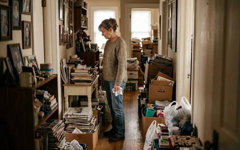 A home interior showing early signs of clutter accumulation with boxes stacked in living spaces in Summerville South Carolina