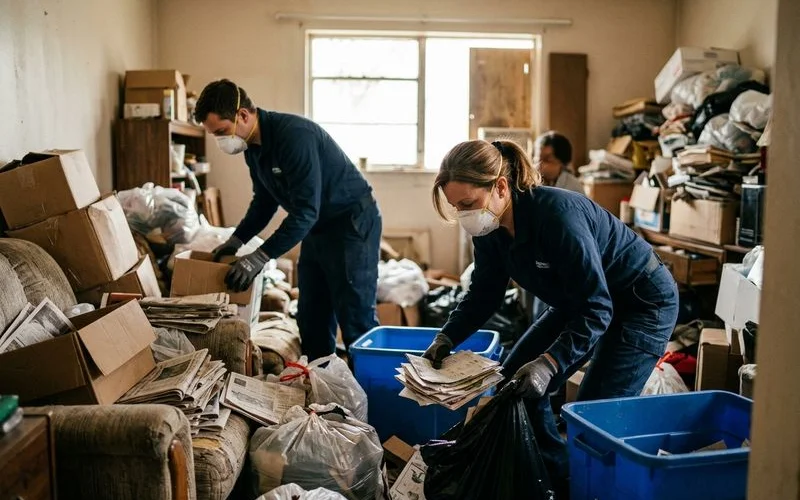 Rapid emergency hoarding cleanup in progress
