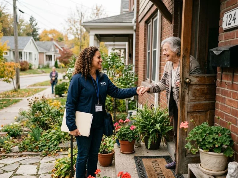 Team member greeting homeowner with compassion